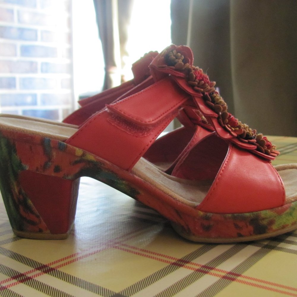 Rieker Red Floral Heeled Sandals
